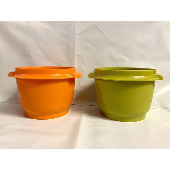 Tupperware Vintage Bowl Container Canister Harvest Fall Colors Set of 2 - Picture 1 of 6